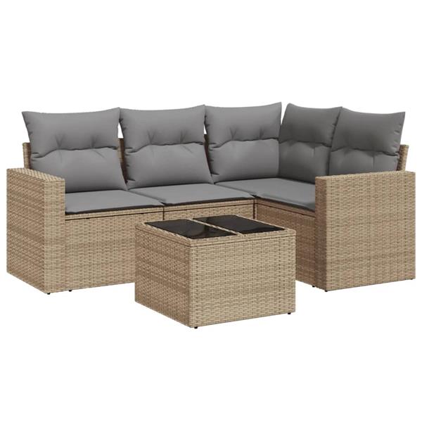 Grote foto vidaxl 5 delige loungeset met kussens poly rattan beige tuin en terras tuinmeubelen