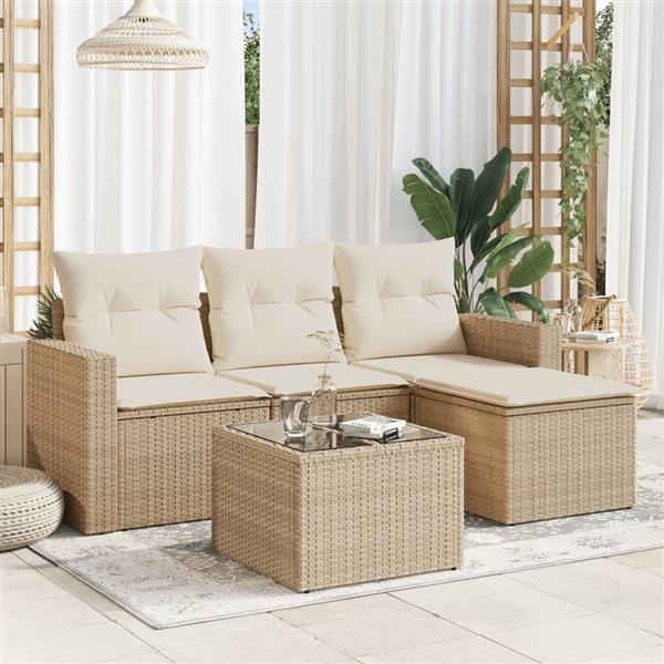 Grote foto vidaxl 5 delige loungeset met kussens poly rattan beige tuin en terras tuinmeubelen