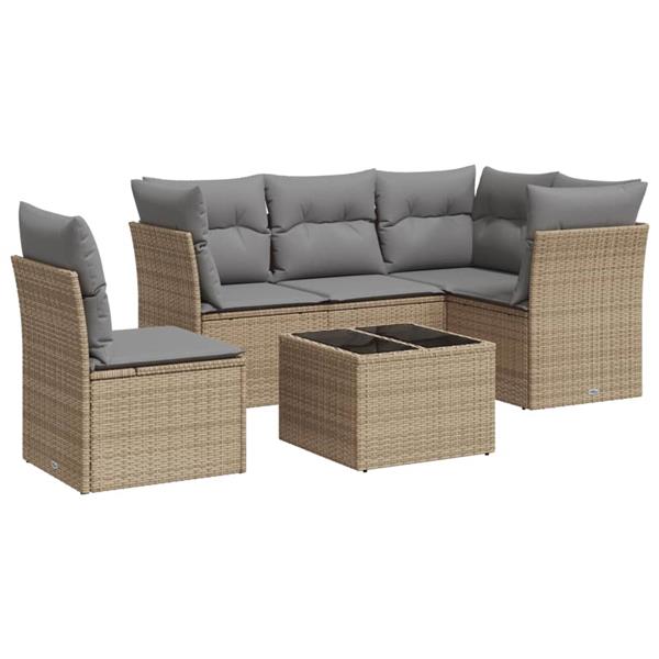 Grote foto vidaxl 6 delige loungeset met kussens poly rattan beige tuin en terras tuinmeubelen