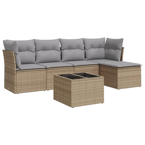 Grote foto vidaxl 6 delige loungeset met kussens poly rattan beige tuin en terras tuinmeubelen