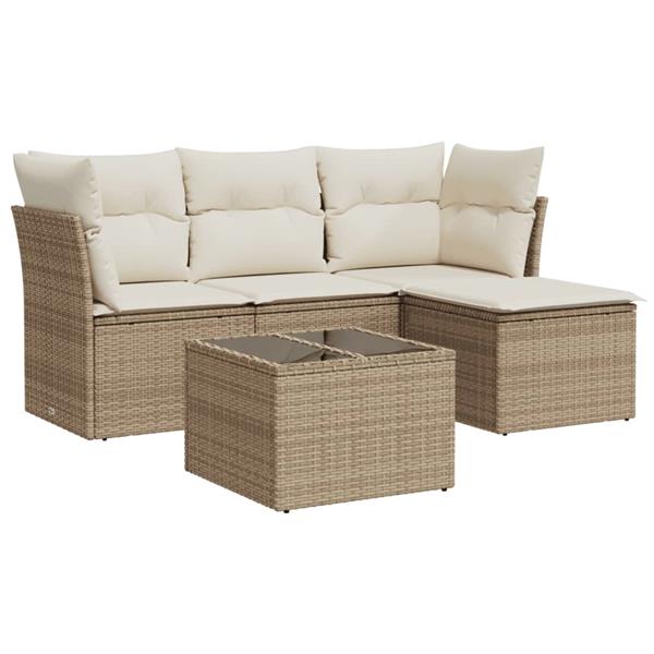 Grote foto vidaxl 5 delige loungeset met kussens poly rattan beige tuin en terras tuinmeubelen