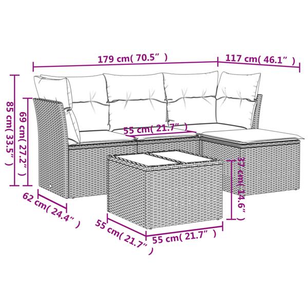 Grote foto vidaxl 5 delige loungeset met kussens poly rattan beige tuin en terras tuinmeubelen