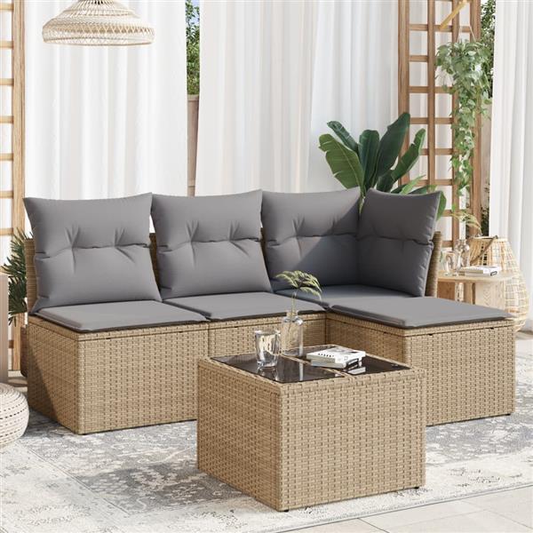 Grote foto vidaxl 5 delige loungeset met kussens poly rattan beige tuin en terras tuinmeubelen