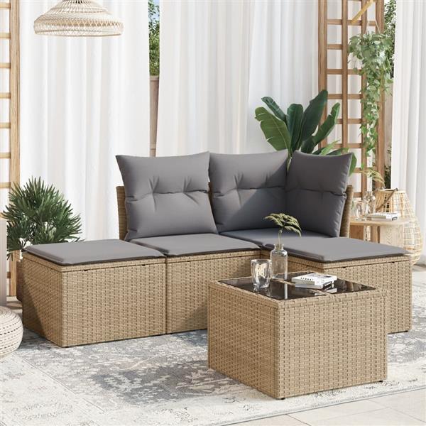 Grote foto vidaxl 5 delige loungeset met kussens poly rattan beige tuin en terras tuinmeubelen