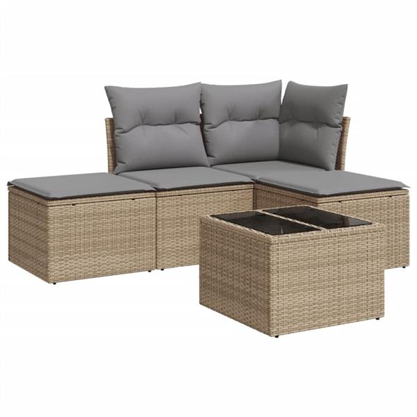 Grote foto vidaxl 5 delige loungeset met kussens poly rattan beige tuin en terras tuinmeubelen