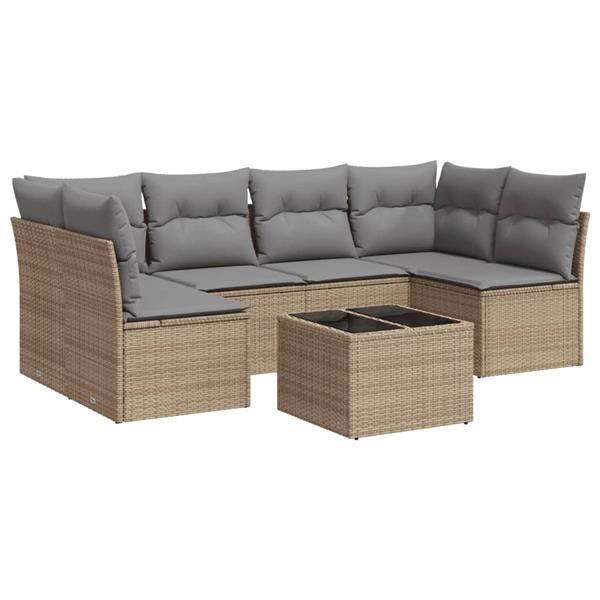 Grote foto vidaxl 7 delige loungeset met kussens poly rattan beige tuin en terras tuinmeubelen