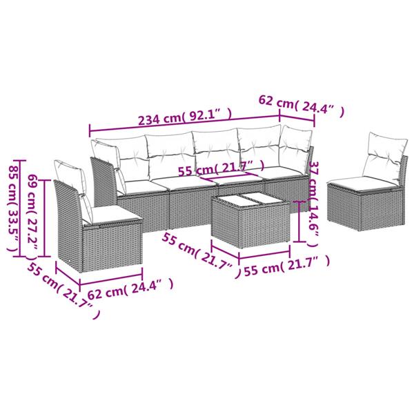 Grote foto vidaxl 7 delige loungeset met kussens poly rattan beige tuin en terras tuinmeubelen