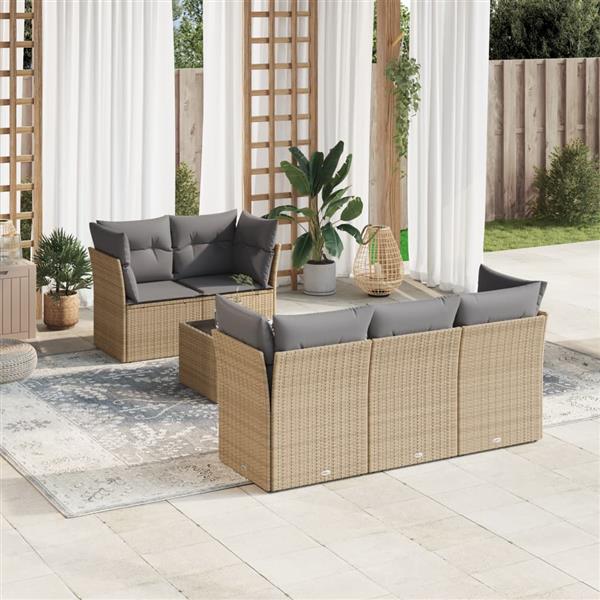 Grote foto vidaxl 6 delige loungeset met kussens poly rattan beige tuin en terras tuinmeubelen