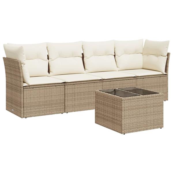 Grote foto vidaxl 5 delige loungeset met kussens poly rattan beige tuin en terras tuinmeubelen