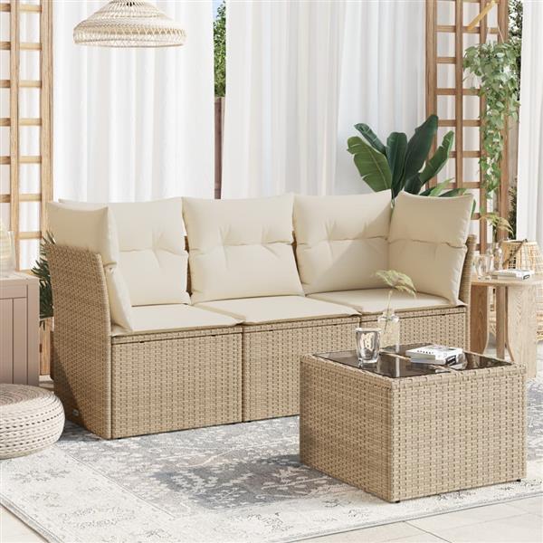 Grote foto vidaxl 4 delige loungeset met kussens poly rattan beige tuin en terras tuinmeubelen