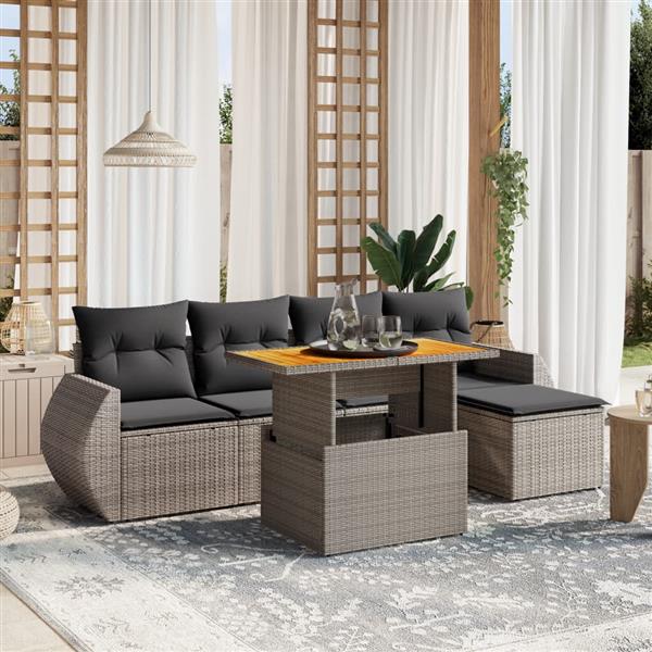 Grote foto vidaxl 6 delige loungeset met kussens poly rattan grijs tuin en terras tuinmeubelen