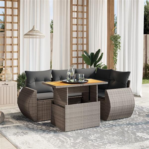 Grote foto vidaxl 5 delige loungeset met kussens poly rattan grijs tuin en terras tuinmeubelen