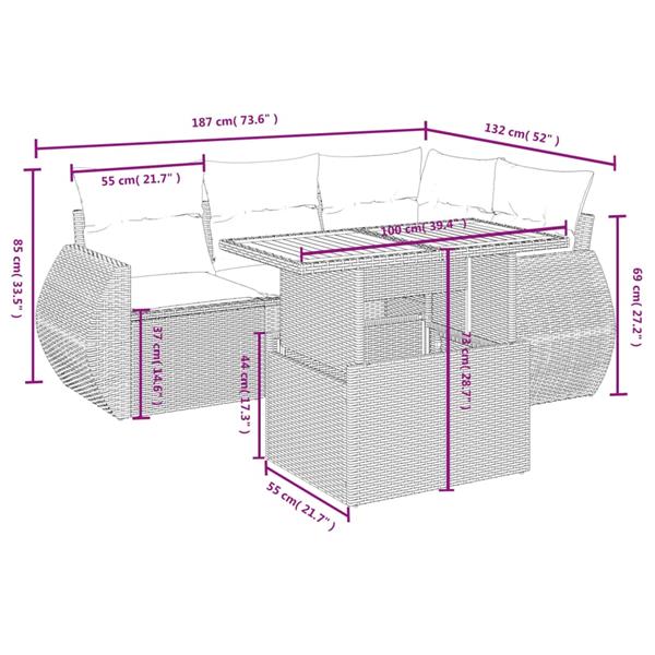 Grote foto vidaxl 5 delige loungeset met kussens poly rattan grijs tuin en terras tuinmeubelen