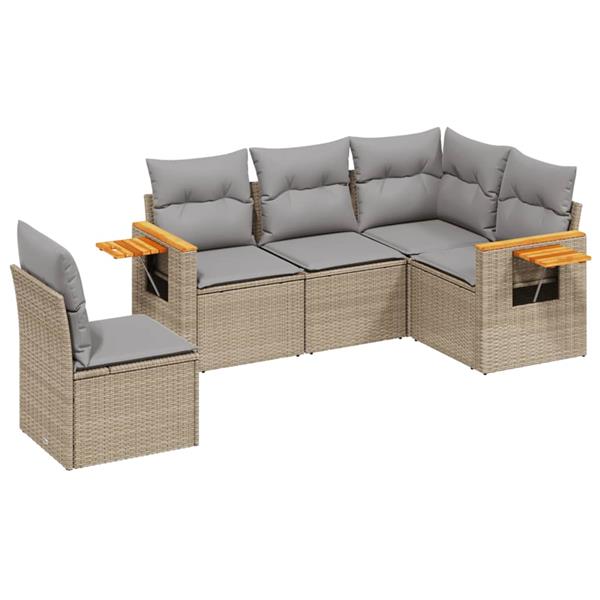 Grote foto vidaxl 5 delige loungeset met kussens poly rattan beige tuin en terras tuinmeubelen