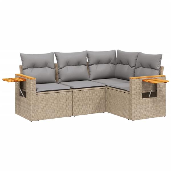 Grote foto vidaxl 4 delige loungeset met kussens poly rattan beige tuin en terras tuinmeubelen