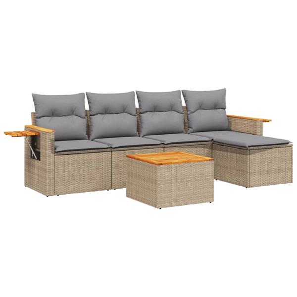 Grote foto vidaxl 6 delige loungeset met kussens poly rattan beige tuin en terras tuinmeubelen