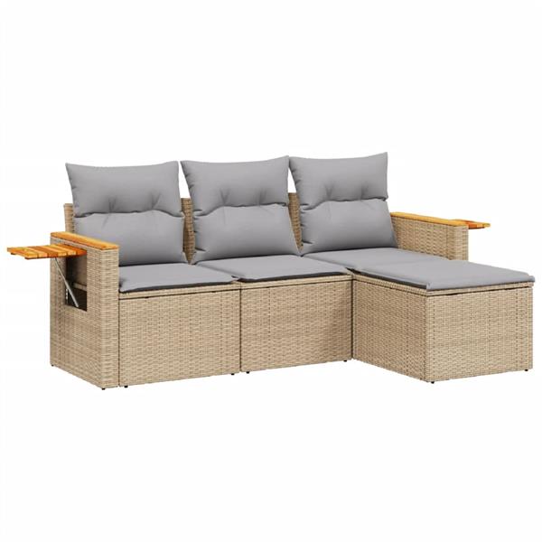 Grote foto vidaxl 4 delige loungeset met kussens poly rattan beige tuin en terras tuinmeubelen