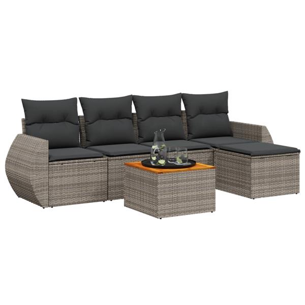 Grote foto vidaxl 6 delige loungeset met kussens poly rattan grijs tuin en terras tuinmeubelen