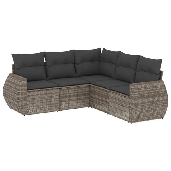 Grote foto vidaxl 5 delige loungeset met kussens poly rattan grijs tuin en terras tuinmeubelen