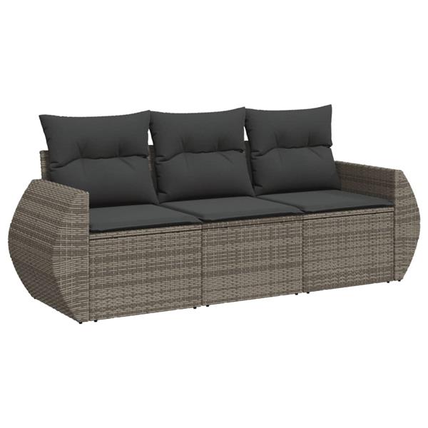 Grote foto vidaxl 3 delige loungeset met kussens poly rattan grijs tuin en terras tuinmeubelen