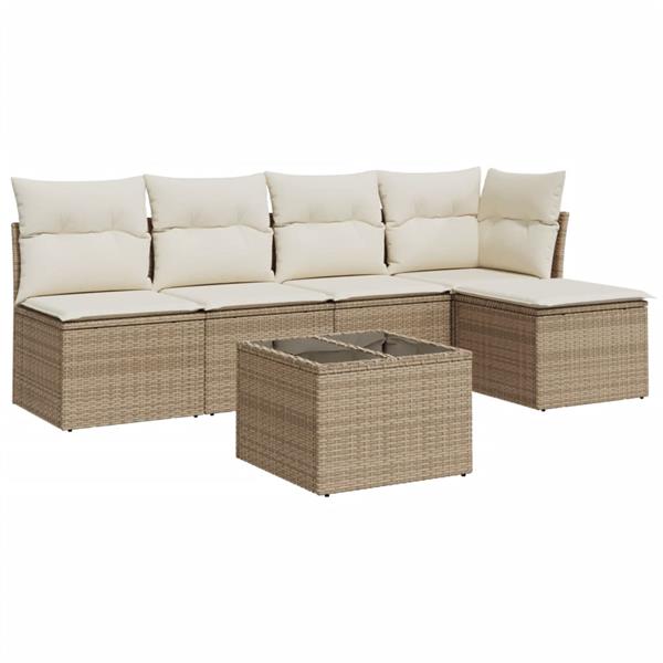 Grote foto vidaxl 6 delige loungeset met kussens poly rattan beige tuin en terras tuinmeubelen