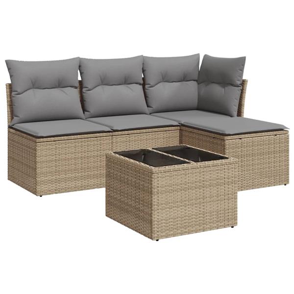 Grote foto vidaxl 5 delige loungeset met kussens poly rattan beige tuin en terras tuinmeubelen