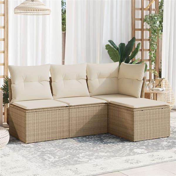 Grote foto vidaxl 4 delige loungeset met kussens poly rattan beige tuin en terras tuinmeubelen