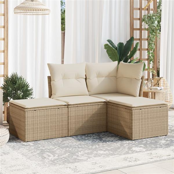 Grote foto vidaxl 4 delige loungeset met kussens poly rattan beige tuin en terras tuinmeubelen