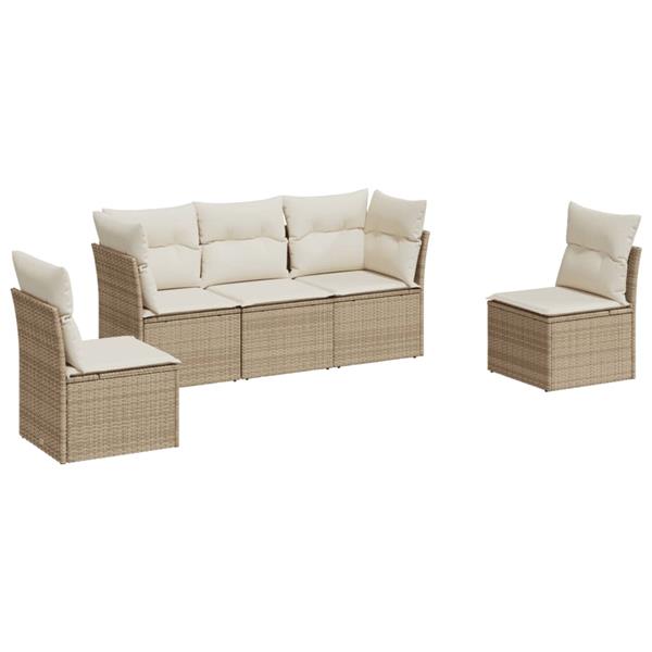 Grote foto vidaxl 5 delige loungeset met kussens poly rattan beige tuin en terras tuinmeubelen