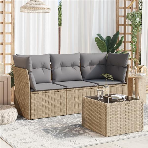 Grote foto vidaxl 4 delige loungeset met kussens poly rattan beige tuin en terras tuinmeubelen