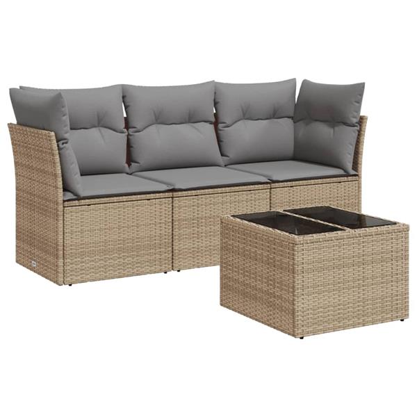 Grote foto vidaxl 4 delige loungeset met kussens poly rattan beige tuin en terras tuinmeubelen