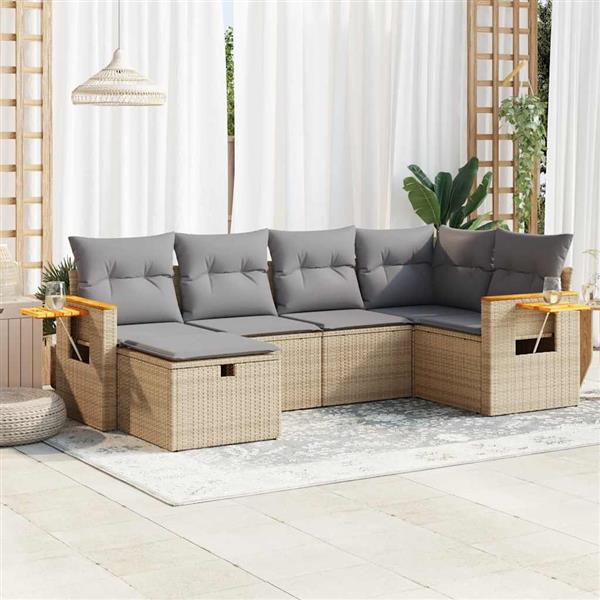 Grote foto vidaxl 6 delige loungeset met kussens poly rattan beige tuin en terras tuinmeubelen