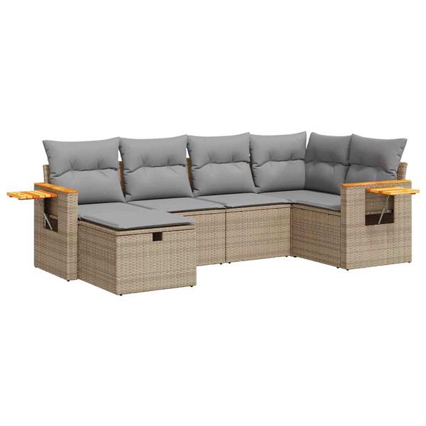 Grote foto vidaxl 6 delige loungeset met kussens poly rattan beige tuin en terras tuinmeubelen