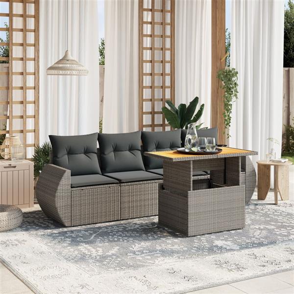 Grote foto vidaxl 5 delige loungeset met kussens poly rattan grijs tuin en terras tuinmeubelen