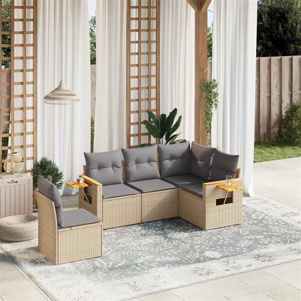 Grote foto vidaxl 5 delige loungeset met kussens poly rattan beige tuin en terras tuinmeubelen