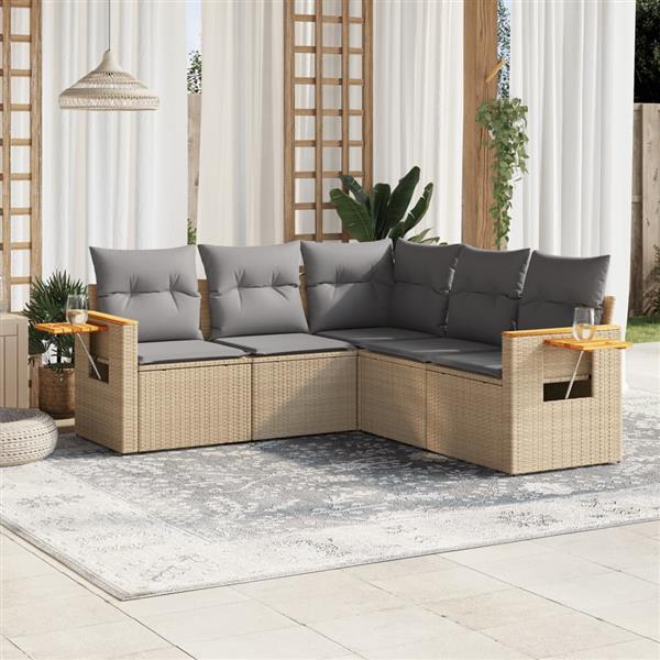 Grote foto vidaxl 5 delige loungeset met kussens poly rattan beige tuin en terras tuinmeubelen