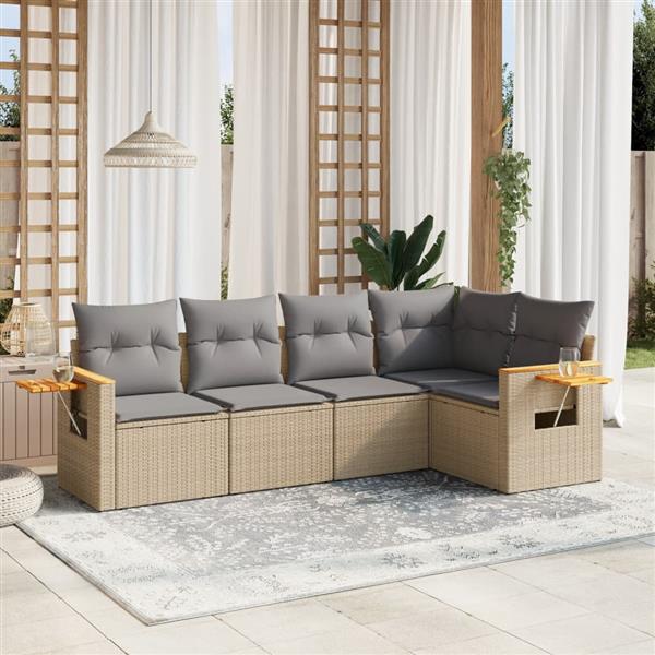 Grote foto vidaxl 5 delige loungeset met kussens poly rattan beige tuin en terras tuinmeubelen