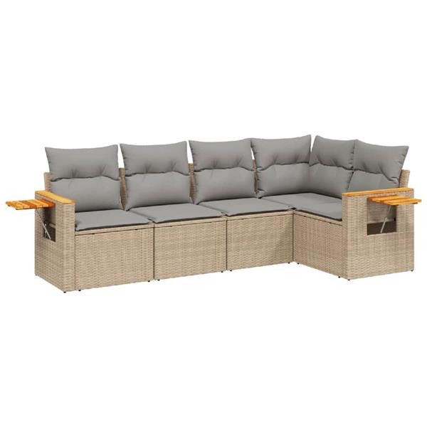 Grote foto vidaxl 5 delige loungeset met kussens poly rattan beige tuin en terras tuinmeubelen