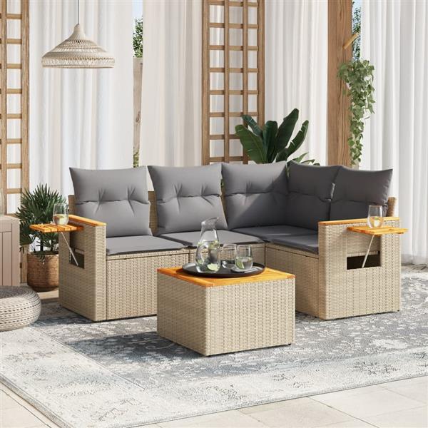 Grote foto vidaxl 5 delige loungeset met kussens poly rattan beige tuin en terras tuinmeubelen