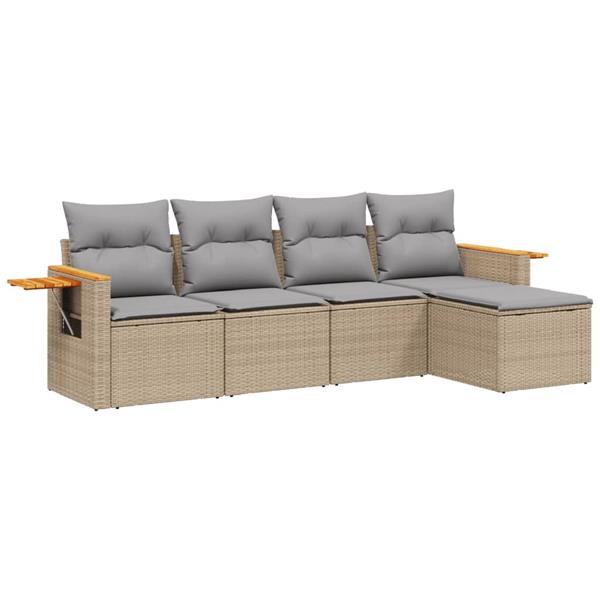 Grote foto vidaxl 5 delige loungeset met kussens poly rattan beige tuin en terras tuinmeubelen