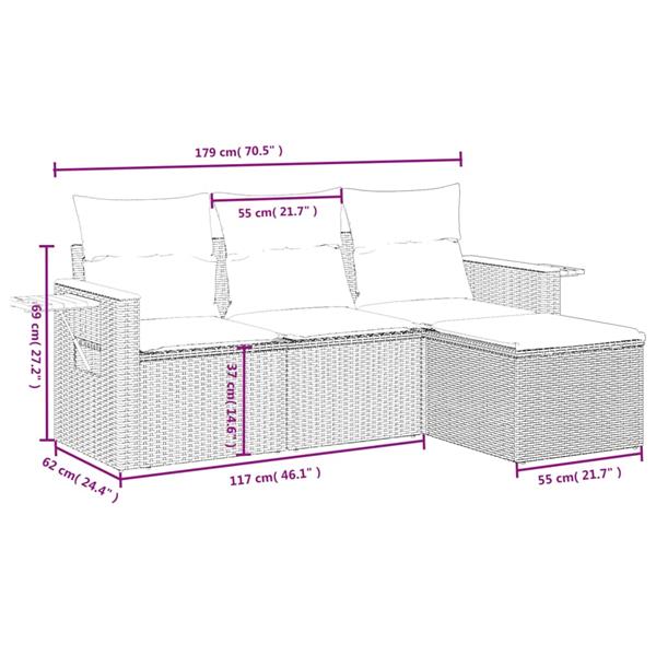 Grote foto vidaxl 4 delige loungeset met kussens poly rattan beige tuin en terras tuinmeubelen