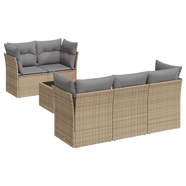 Grote foto vidaxl 6 delige loungeset met kussens poly rattan beige tuin en terras tuinmeubelen