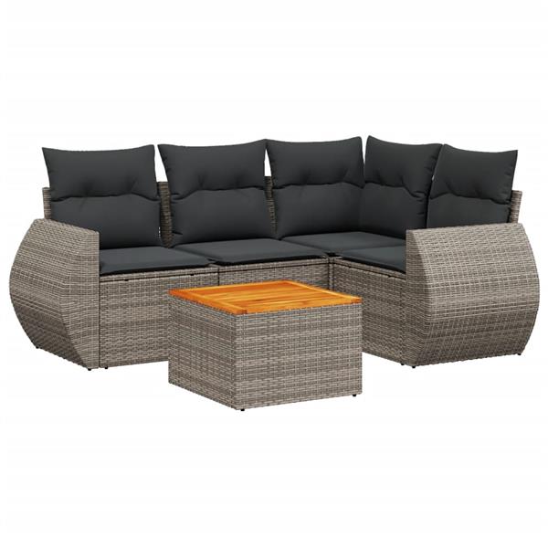 Grote foto vidaxl 5 delige loungeset met kussens poly rattan grijs tuin en terras tuinmeubelen