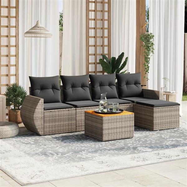 Grote foto vidaxl 6 delige loungeset met kussens poly rattan grijs tuin en terras tuinmeubelen