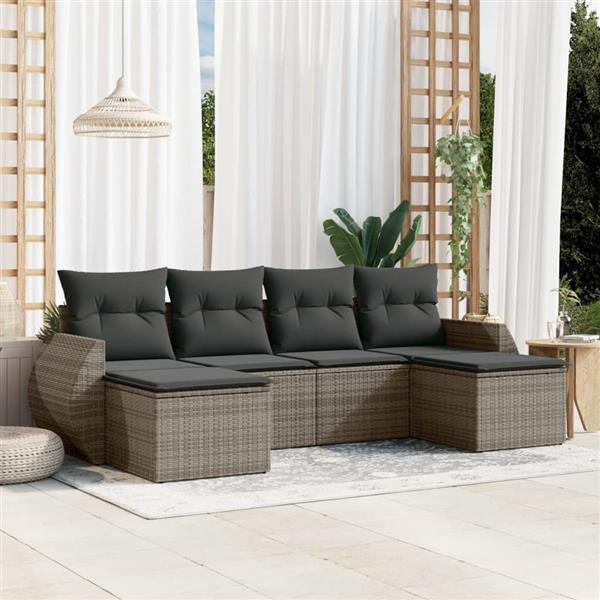 Grote foto vidaxl 6 delige loungeset met kussens poly rattan grijs tuin en terras tuinmeubelen