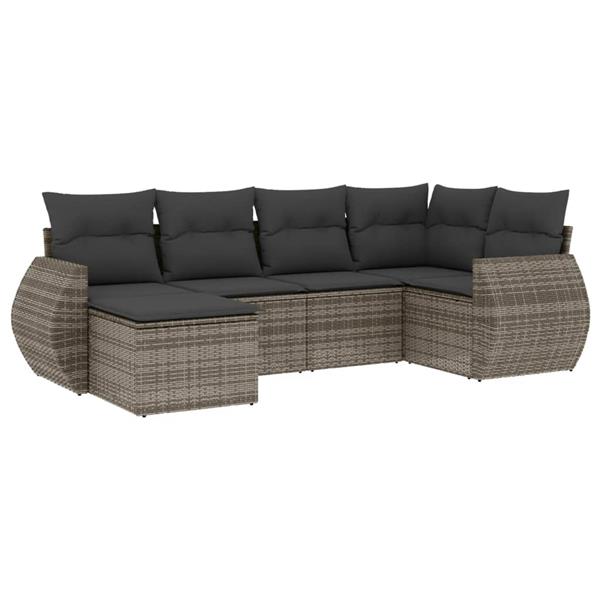 Grote foto vidaxl 6 delige loungeset met kussens poly rattan grijs tuin en terras tuinmeubelen