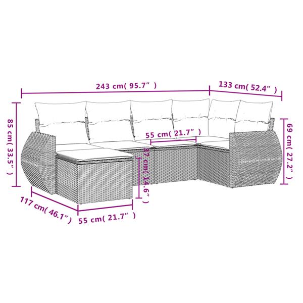 Grote foto vidaxl 6 delige loungeset met kussens poly rattan grijs tuin en terras tuinmeubelen