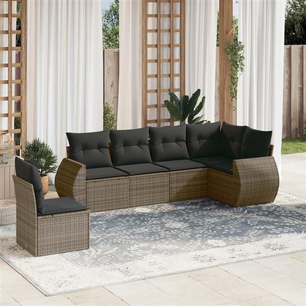 Grote foto vidaxl 6 delige loungeset met kussens poly rattan grijs tuin en terras tuinmeubelen