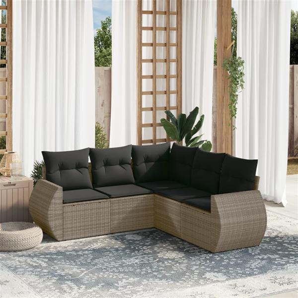 Grote foto vidaxl 5 delige loungeset met kussens poly rattan grijs tuin en terras tuinmeubelen