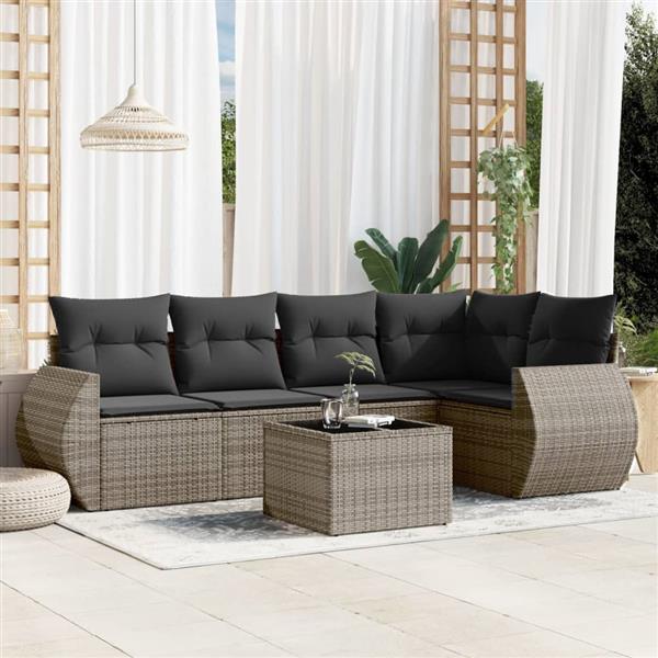 Grote foto vidaxl 6 delige loungeset met kussens poly rattan grijs tuin en terras tuinmeubelen